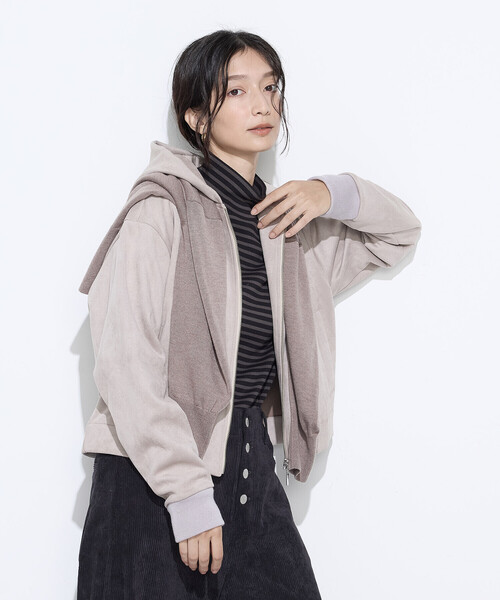 COMME CA Wardrobe（コムサワードローブ）の「ダンボールスエード調 パーカブルゾン（ブルゾン・レディース・カーキブラウン/グレイッシュベージュ/チャコール・FREE）」の12枚目の写真