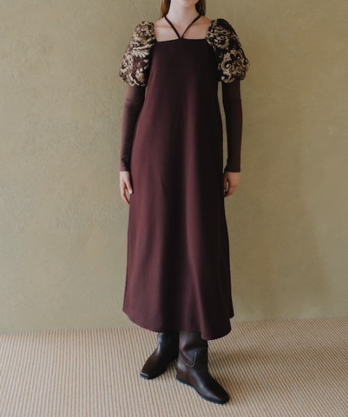 Jacquard Bud Sleeve Dress/ジャガードバドスリーブドレス（ワンピース