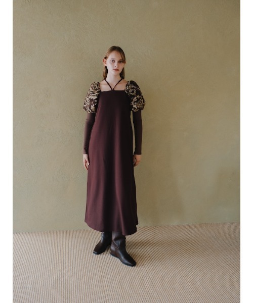セール】Jacquard Bud Sleeve Dress/ジャガードバドスリーブドレス