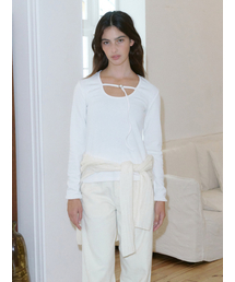 Belted U-Neck Top Ivory