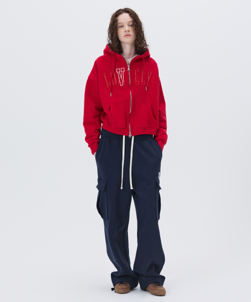 NOHANT(ノアン)の「LONELY/LOVELY CROP HOODIE ZIP-UP RED(パーカー・レディース・レッド・SMALL/MEDIUM)」の2枚目の写真