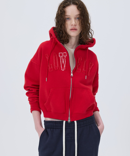 NOHANT(ノアン)の「LONELY/LOVELY CROP HOODIE ZIP-UP RED(パーカー・レディース・レッド・SMALL/MEDIUM)」の3枚目の写真