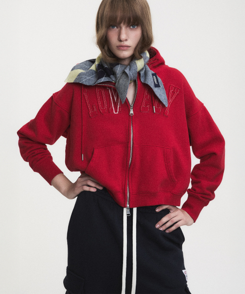 NOHANT(ノアン)の「LONELY/LOVELY CROP HOODIE ZIP-UP RED(パーカー・レディース・レッド・SMALL/MEDIUM)」の6枚目の写真