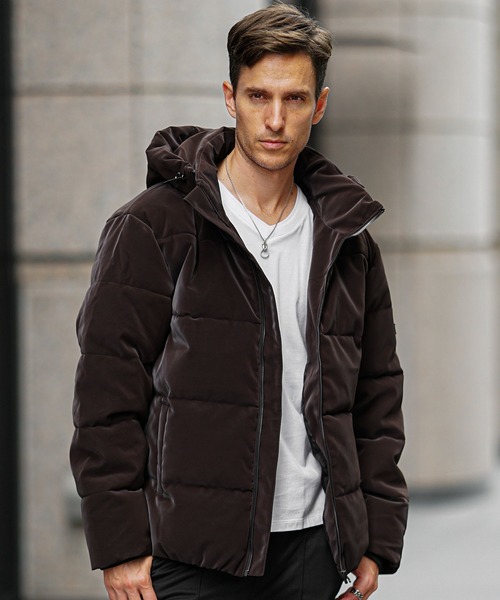 セール】【SOMEDIFF】ベルベットPUフェイクダウンブルゾン メンズ