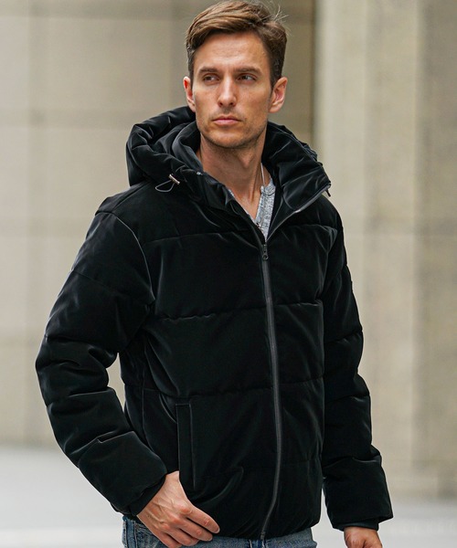 SOMEDIFF】ベルベットPUフェイクダウンブルゾン メンズ アウター