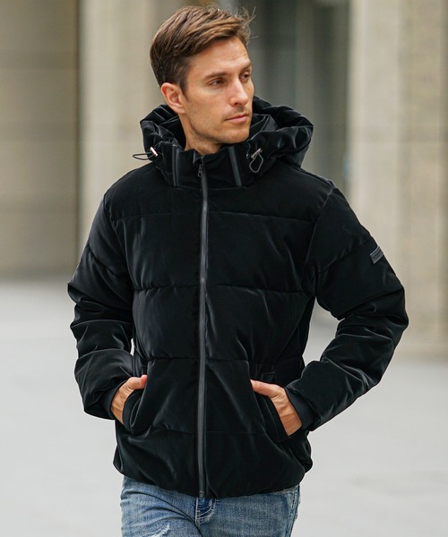 SOMEDIFF】ベルベットPUフェイクダウンブルゾン メンズ アウター