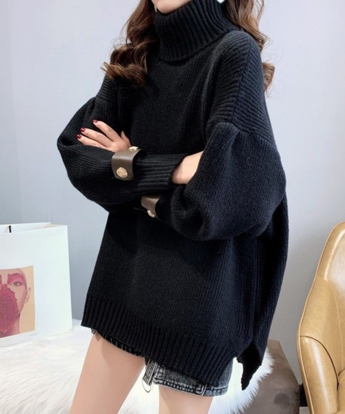 SPIGA（スピーガ）の「袖ﾍﾞﾙﾄｵｰﾊﾞｰｻｲｽﾞﾀｰﾄﾙﾆｯﾄ（ニット/セーター・レディース・ベージュ/ブラック/フューシャピンク・FREE）」の6枚目の写真