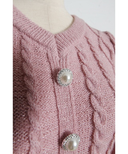 tocco closet(トッコ クローゼット)の「パール飾り釦付きケーブル編みラメニットワンピース(ワンピース・レディース・ブルー/ピンク・M)」の12枚目の写真