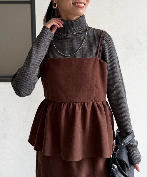 Chez toi(シェトワ)の「キャミペプラム×ナロースカート(つなぎ/オールインワン・レディース・ベージュ/チャコールグレー/ブラウン・FREE)」の14枚目の写真