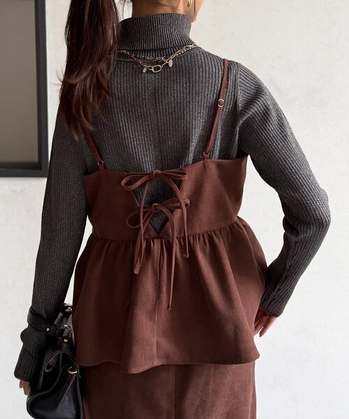 Chez toi(シェトワ)の「キャミペプラム×ナロースカート(つなぎ/オールインワン・レディース・ベージュ/チャコールグレー/ブラウン・FREE)」の16枚目の写真