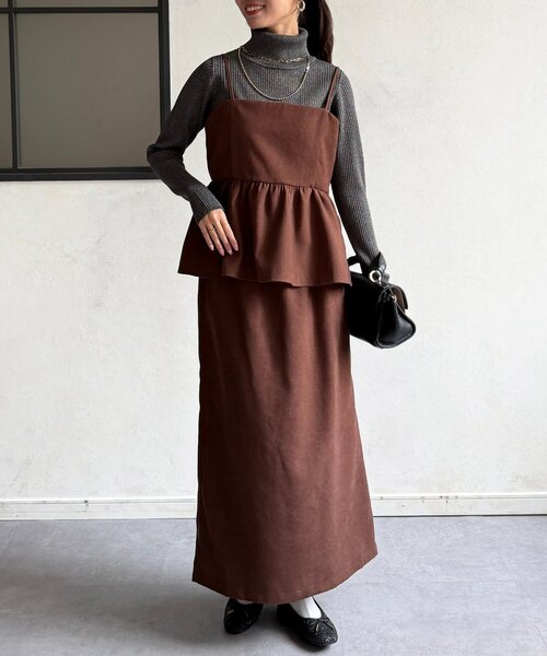 Chez toi(シェトワ)の「キャミペプラム×ナロースカート(つなぎ/オールインワン・レディース・ベージュ/チャコールグレー/ブラウン・FREE)」の17枚目の写真