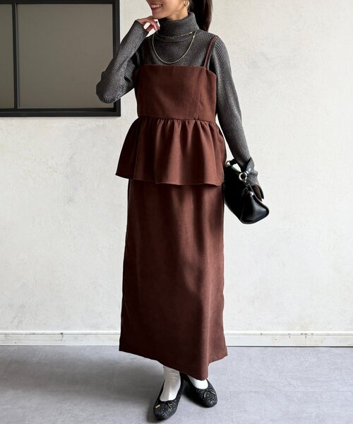 Chez toi(シェトワ)の「キャミペプラム×ナロースカート(つなぎ/オールインワン・レディース・ベージュ/チャコールグレー/ブラウン・FREE)」の19枚目の写真