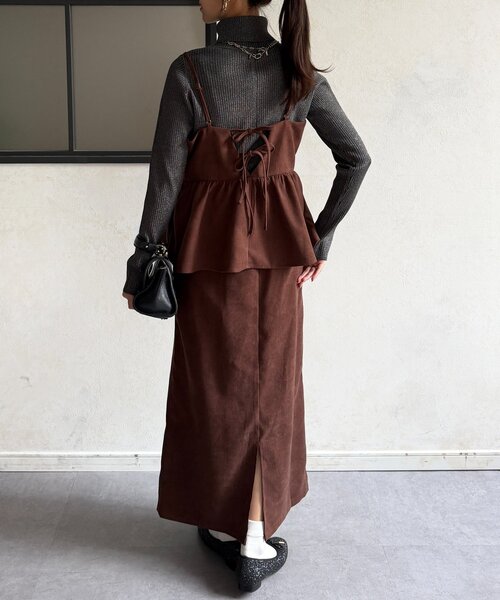 Chez toi(シェトワ)の「キャミペプラム×ナロースカート(つなぎ/オールインワン・レディース・ベージュ/チャコールグレー/ブラウン・FREE)」の21枚目の写真