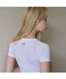 スリムクロップバックリボンTシャツ(ホワイト)