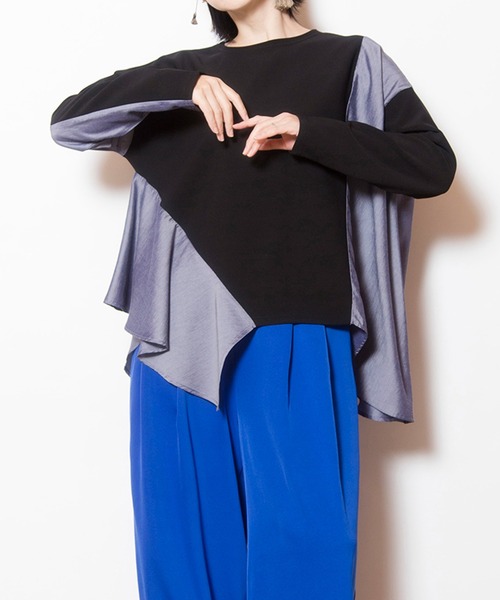 OSMOSIS（オズモーシス）の「アシンメトリー切替フレアープルオーバー（Tシャツ/カットソー・レディース・アイボリー/ブラック/グレー/ブルー・ONE SIZE）」の4枚目の写真