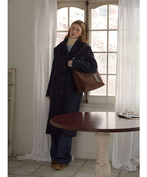 ANOETIC(アノエティック)の「STANDARD SINGLE WOOL COAT_NAVY(チェスターコート・レディース・ネイビー・FREE)」の2枚目の写真