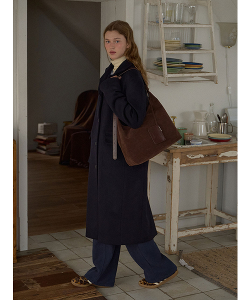 ANOETIC(アノエティック)の「STANDARD SINGLE WOOL COAT_NAVY(チェスターコート・レディース・ネイビー・FREE)」の4枚目の写真