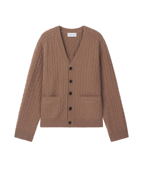 Merino Wool Cable Knit Cardigan — кардиган из мериносовой шерсти, tobacco brown