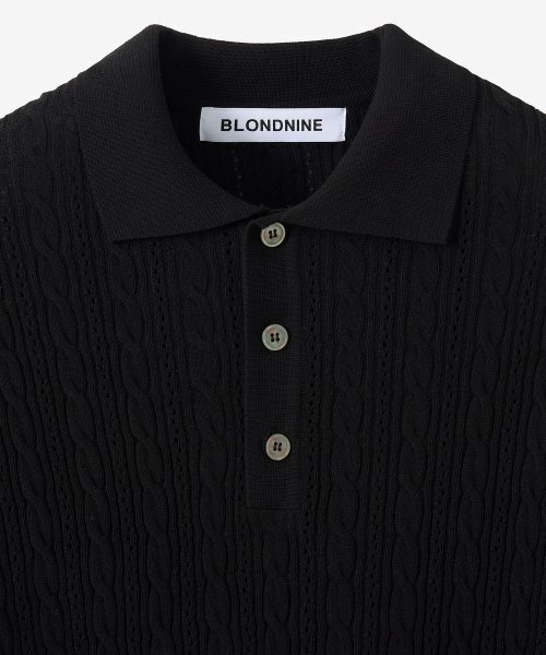 BLOND9（ブロンドナイン）の「ケーブルパンチング半袖カラーニット_ブラック（ニット/セーター・メンズ・その他・MEDIUM/LARGE/X-LARGE）」の2枚目の写真