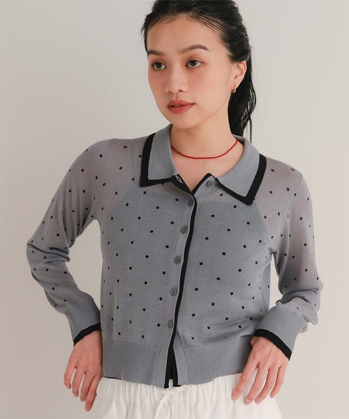 miette(ミエット)の「襟付きレイヤード風シアーカーディガン(カーディガン/ボレロ・レディース・グリーン系その他/グレー系その他/ドット/ライトピンク・M/S/L)」の2枚目の写真
