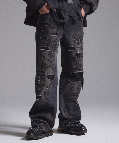 GRANCY（グランシー）の「【GRANCY】High Damage Straight Denim Pants / ハイダメージストレートデニムパンツ（デニムパンツ・メンズ・ブルー/ブラック・M/L/S）」の3枚目の写真