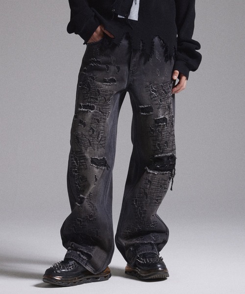 GRANCY（グランシー）の「【GRANCY】High Damage Straight Denim Pants / ハイダメージストレートデニムパンツ（デニムパンツ・メンズ・ブルー/ブラック・M/L/S）」の8枚目の写真