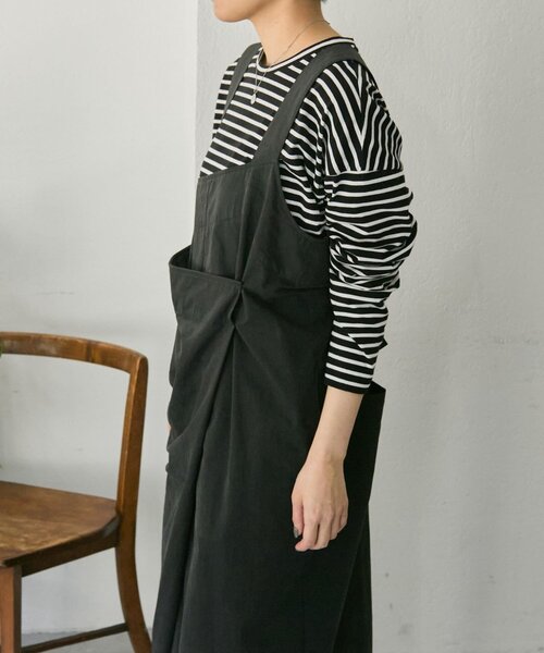 ear PAPILLONNER(イアパピヨネ)の「ラップサロペットワンピース【SUM1 STYLE】(シャツワンピース・レディース・ブラック/ライトグレー・FREE)」の15枚目の写真