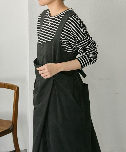 ear PAPILLONNER(イアパピヨネ)の「ラップサロペットワンピース【SUM1 STYLE】(シャツワンピース・レディース・ブラック/ライトグレー・FREE)」の16枚目の写真