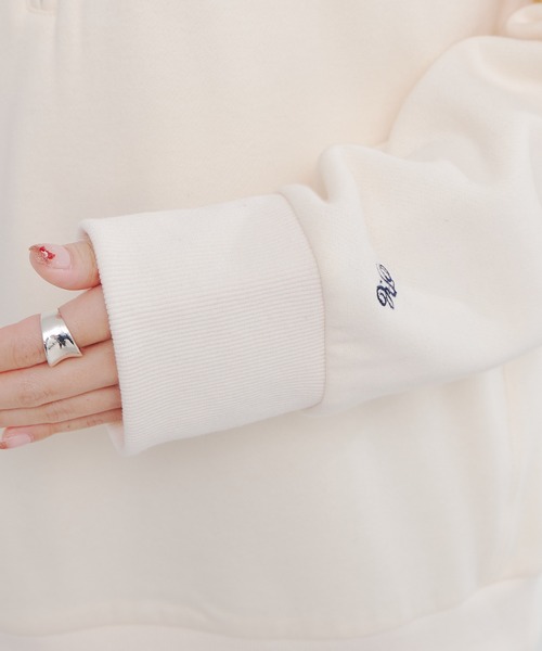 PUAL CE CIN（ピュアルセシン）の「フロッキープリントハーフジップ裏起毛スウェット（スウェット・レディース・グレー/チャコールグレー/アイボリー・FREE）」の6枚目の写真