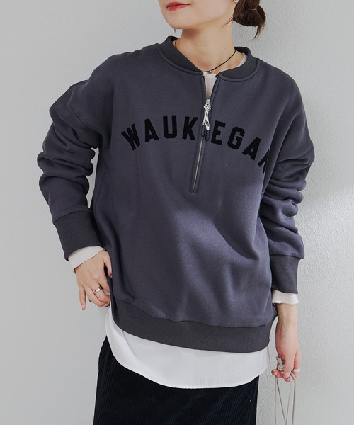 PUAL CE CIN（ピュアルセシン）の「フロッキープリントハーフジップ裏起毛スウェット（スウェット・レディース・グレー/チャコールグレー/アイボリー・FREE）」の19枚目の写真