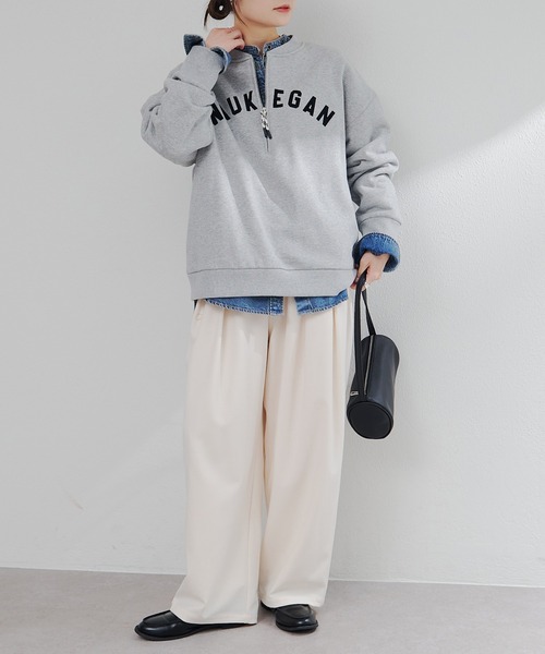 PUAL CE CIN（ピュアルセシン）の「フロッキープリントハーフジップ裏起毛スウェット（スウェット・レディース・グレー/チャコールグレー/アイボリー・FREE）」の16枚目の写真