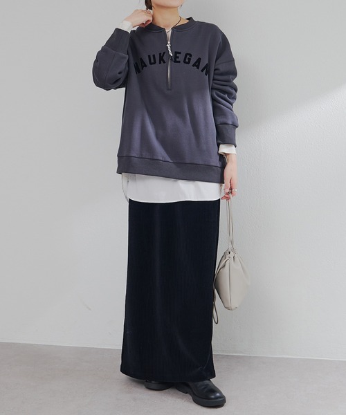 PUAL CE CIN（ピュアルセシン）の「フロッキープリントハーフジップ裏起毛スウェット（スウェット・レディース・グレー/チャコールグレー/アイボリー・FREE）」の11枚目の写真