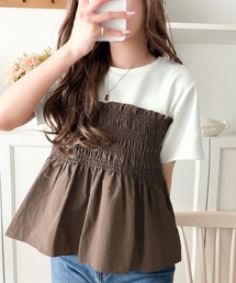 classicalelf（クラシカルエルフ）の「華やぎシャーリングで目を奪う。シャーリングドッキング半袖プルオーバー（Tシャツ/カットソー）」