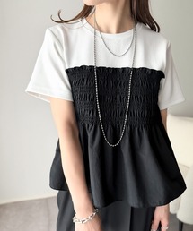 classicalelf（クラシカルエルフ）の「華やぎシャーリングで目を奪う。シャーリングドッキング半袖プルオーバー（Tシャツ/カットソー）」