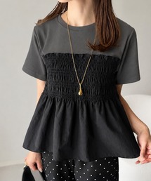 classicalelf（クラシカルエルフ）の「華やぎシャーリングで目を奪う。シャーリングドッキング半袖プルオーバー（Tシャツ/カットソー）」
