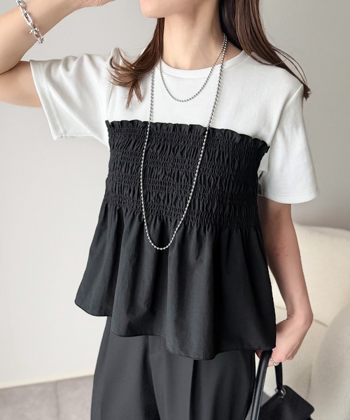 classicalelf(クラシカルエルフ)の「華やぎシャーリングで目を奪う。シャーリングドッキング半袖プルオーバー(Tシャツ/カットソー・レディース・ホワイト×ブラック/ホワイト×ブラウン/チャコールグレー×ブラック・X-LARGE/SMALL/MEDIUM/LARGE)」の11枚目の写真