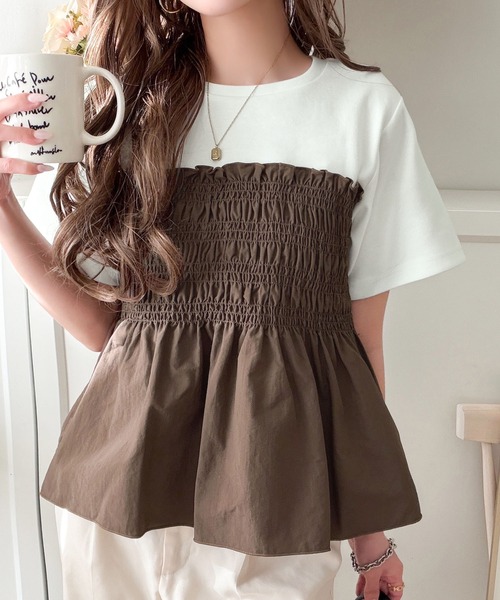 classicalelf(クラシカルエルフ)の「華やぎシャーリングで目を奪う。シャーリングドッキング半袖プルオーバー(Tシャツ/カットソー・レディース・ホワイト×ブラック/ホワイト×ブラウン/チャコールグレー×ブラック・X-LARGE/SMALL/MEDIUM/LARGE)」の16枚目の写真