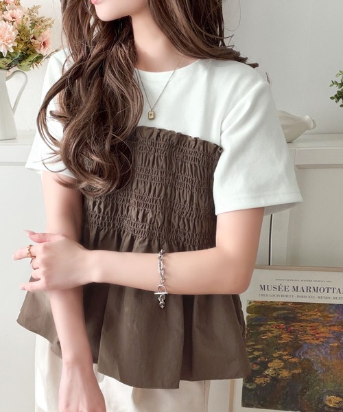 classicalelf(クラシカルエルフ)の「華やぎシャーリングで目を奪う。シャーリングドッキング半袖プルオーバー(Tシャツ/カットソー・レディース・ホワイト×ブラック/ホワイト×ブラウン/チャコールグレー×ブラック・X-LARGE/SMALL/MEDIUM/LARGE)」の20枚目の写真