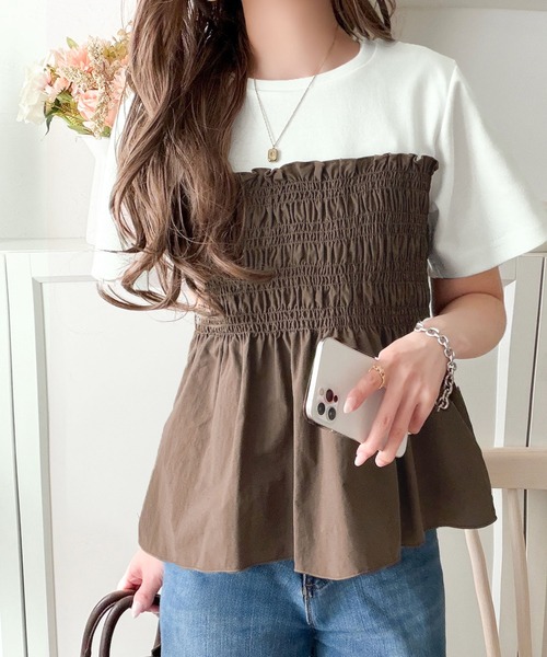 classicalelf(クラシカルエルフ)の「華やぎシャーリングで目を奪う。シャーリングドッキング半袖プルオーバー(Tシャツ/カットソー・レディース・ホワイト×ブラック/ホワイト×ブラウン/チャコールグレー×ブラック・X-LARGE/SMALL/MEDIUM/LARGE)」の13枚目の写真