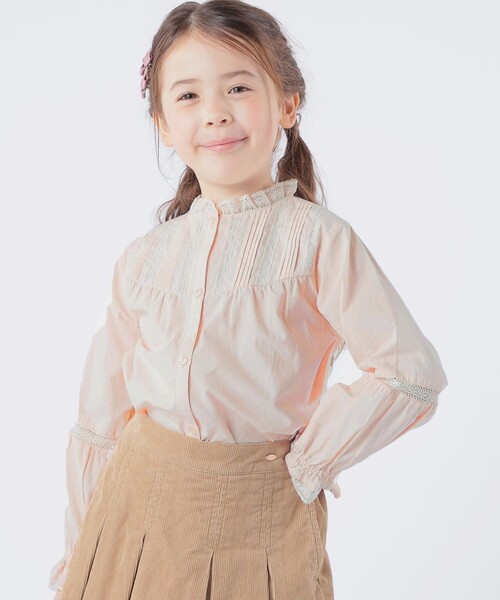 SHIPS KIDS:100～130cm / ピンタック レース ブラウス
