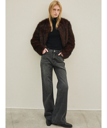 le（ル）の「fur round jacket (brown)（ムートンコート）」