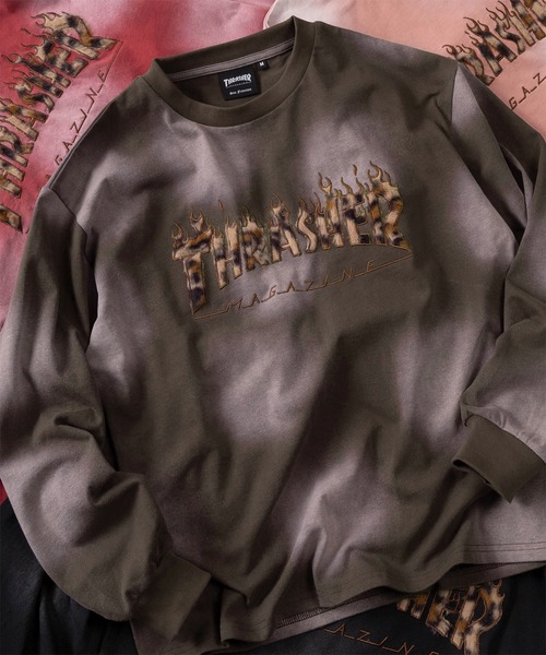 THRASHER(スラッシャー)の「【70】【THRASHER/スラッシャー】レオパードロゴ ファーアップリケ フェード加工 ロングスリーブTシャツ/ショート丈有り(Tシャツ/カットソー・メンズ・ピンク/ブラック/レッド/ブラウン・FREE/M/L)」の3枚目の写真