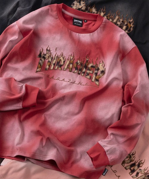 THRASHER(スラッシャー)の「【70】【THRASHER/スラッシャー】レオパードロゴ ファーアップリケ フェード加工 ロングスリーブTシャツ/ショート丈有り(Tシャツ/カットソー・メンズ・ピンク/ブラック/レッド/ブラウン・FREE/M/L)」の4枚目の写真