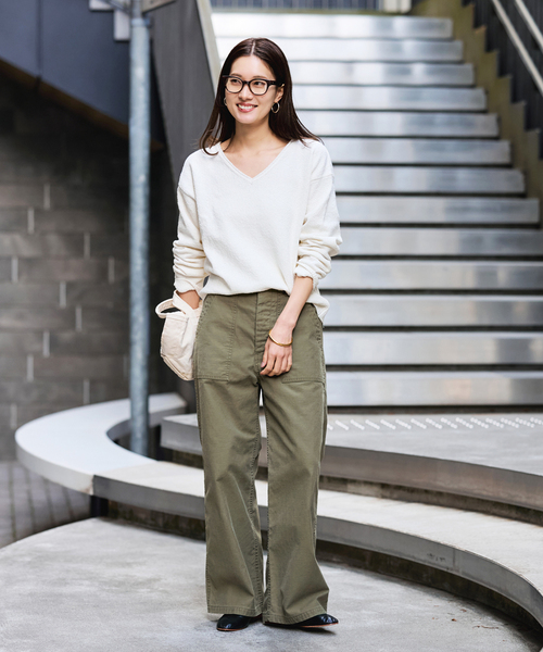 FRAMeWORK（フレームワーク）の「ライトミリタリースラブベイカーパンツ（カーゴパンツ・レディース・ピンク系その他/オリーブ・40/38/36）」の3枚目の写真