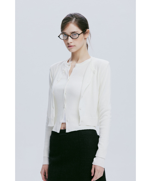AFTERHOURS(アフターアワーズ)の「DOUBLE LAYERED KNIT CARDIGAN (IVORY)(カーディガン/ボレロ・レディース・その他・FREE)」の1枚目の写真
