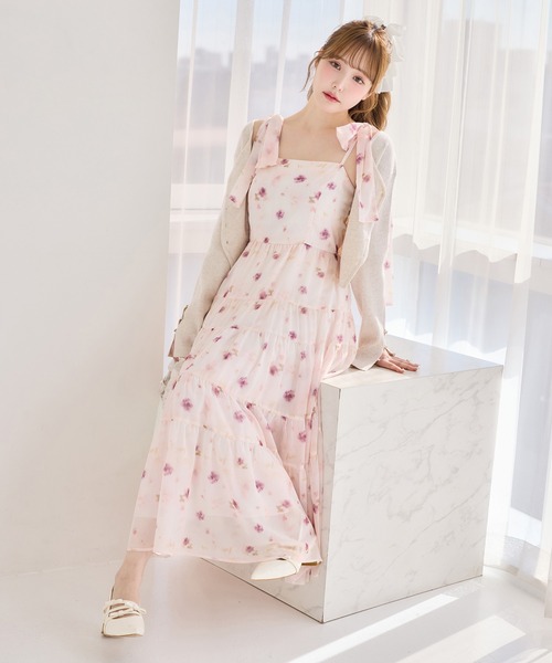 one after another NICE CLAUP(ワンアフターアナザーナイスクラップ)の「ショートカーディガン+肩リボンティアードロングワンピース(ワンピース・レディース・ホワイト系その他/ピンク系その他/ホワイト×ブラック/ドット・FREE)」の3枚目の写真