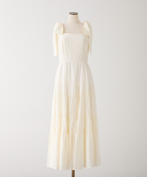 one after another NICE CLAUP(ワンアフターアナザーナイスクラップ)の「ショートカーディガン+肩リボンティアードロングワンピース(ワンピース・レディース・ホワイト系その他/ピンク系その他/ホワイト×ブラック/ドット・FREE)」の5枚目の写真