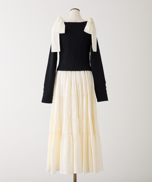 one after another NICE CLAUP(ワンアフターアナザーナイスクラップ)の「ショートカーディガン+肩リボンティアードロングワンピース(ワンピース・レディース・ホワイト系その他/ピンク系その他/ホワイト×ブラック/ドット・FREE)」の12枚目の写真