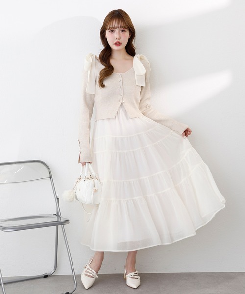 one after another NICE CLAUP(ワンアフターアナザーナイスクラップ)の「ショートカーディガン+肩リボンティアードロングワンピース(ワンピース・レディース・ホワイト系その他/ピンク系その他/ホワイト×ブラック/ドット・FREE)」の22枚目の写真