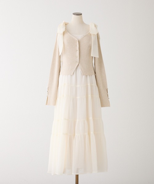 one after another NICE CLAUP(ワンアフターアナザーナイスクラップ)の「ショートカーディガン+肩リボンティアードロングワンピース(ワンピース・レディース・ホワイト系その他/ピンク系その他/ホワイト×ブラック/ドット・FREE)」の19枚目の写真